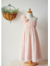 One Shoulder Blush Pink Chiffon Knee Length Flower Girl Dress